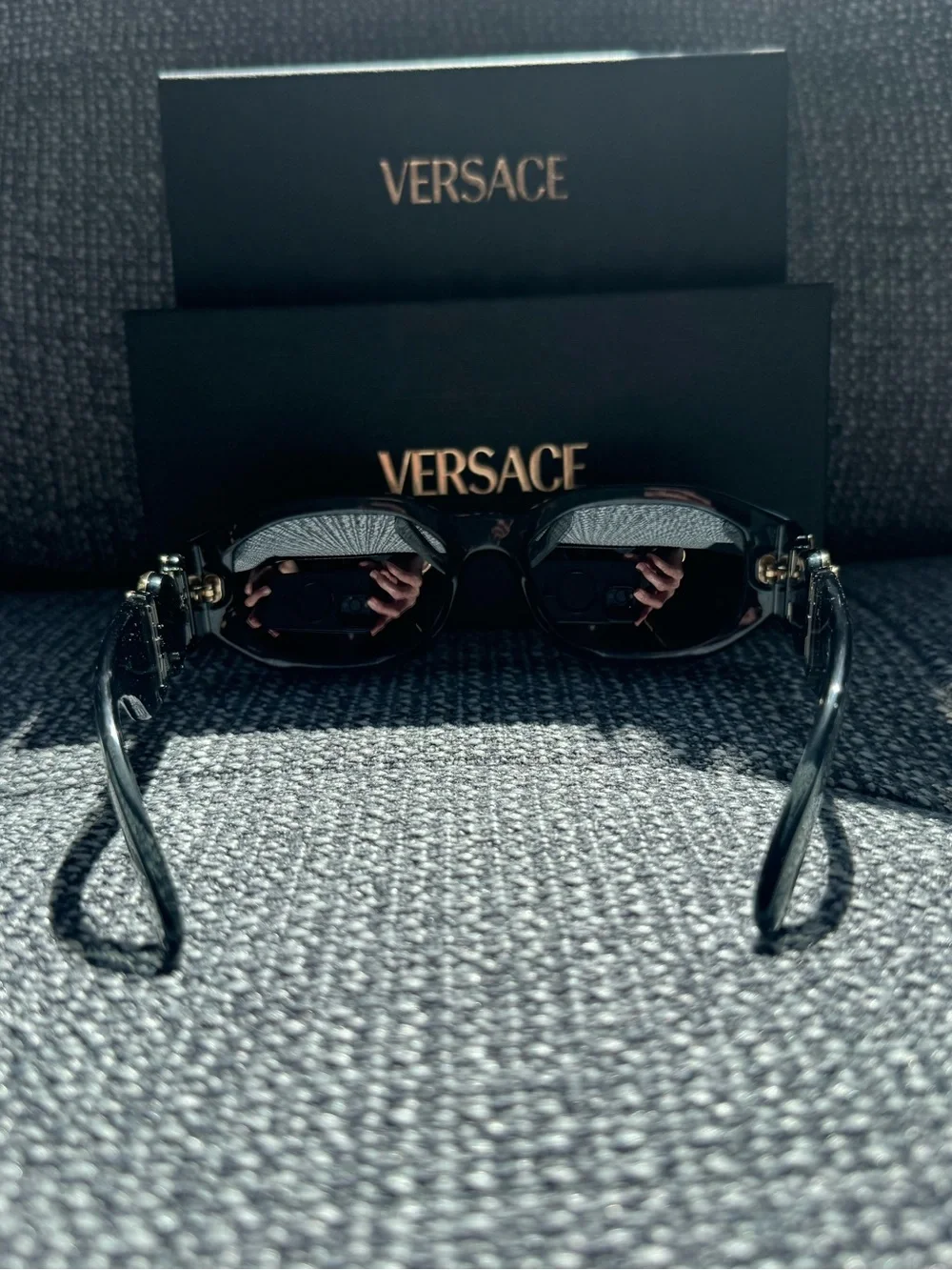 Versace Women's Clear Gray Crystal Rectangle Sunglasses